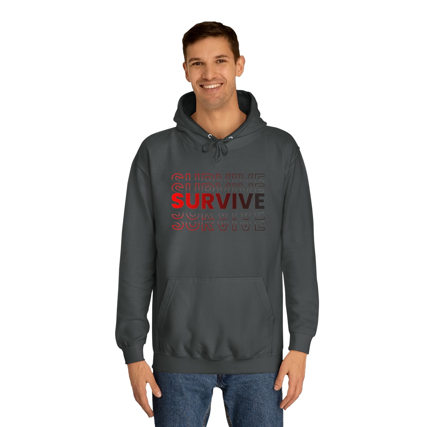 Unisex Survive College Hoodie Steel Grey Male Front Side