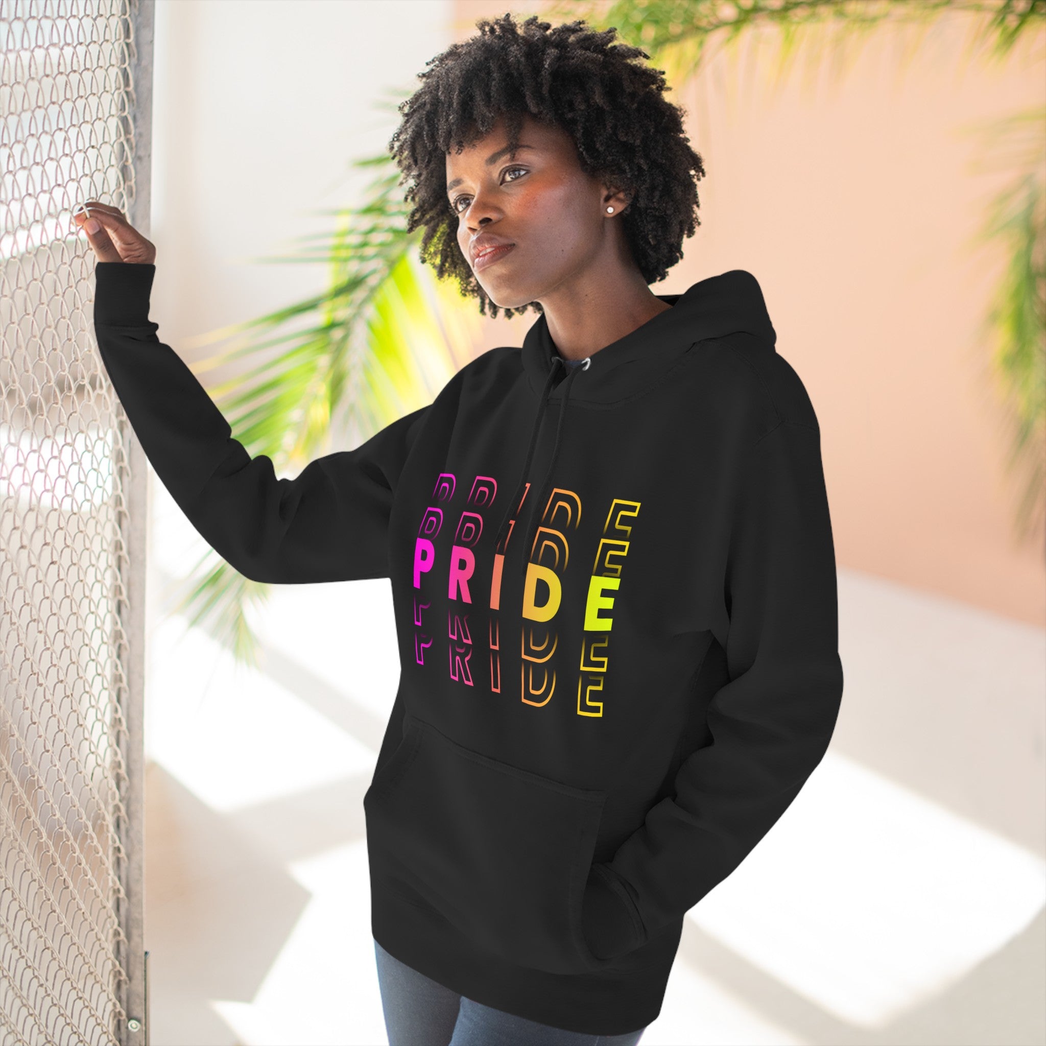 Black fashion and rainbow hoodie