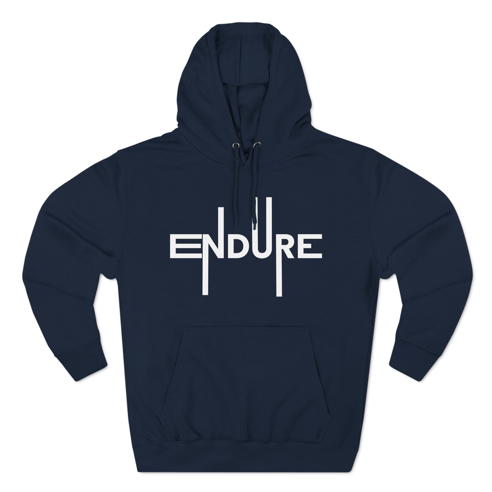 Unisex Three Panel Pullover Endure Motivational Hoodie Front Side Navy